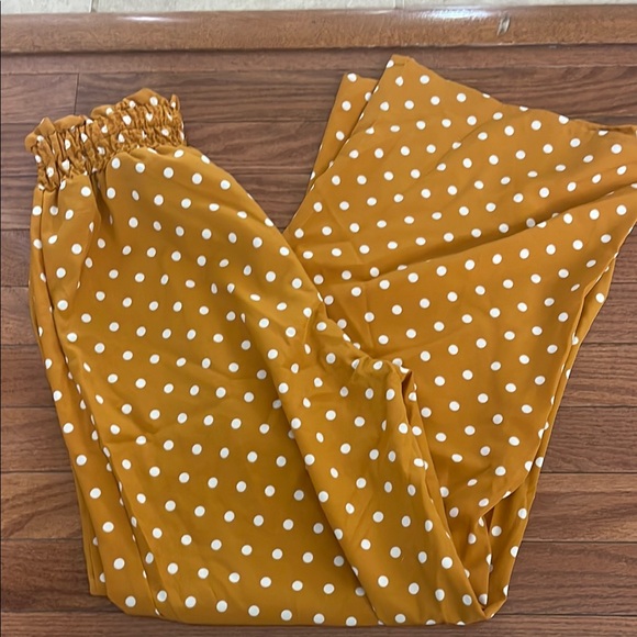 SHEIN Yellow and White Casual Polka Dot Pants - Picture 1 of 1